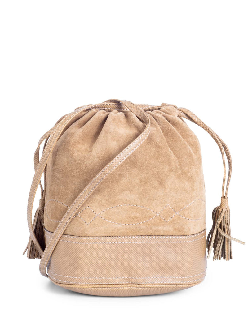 Bottega Veneta Vintage Suede Tassel Bucket Bag Taupe Beige-designer resale