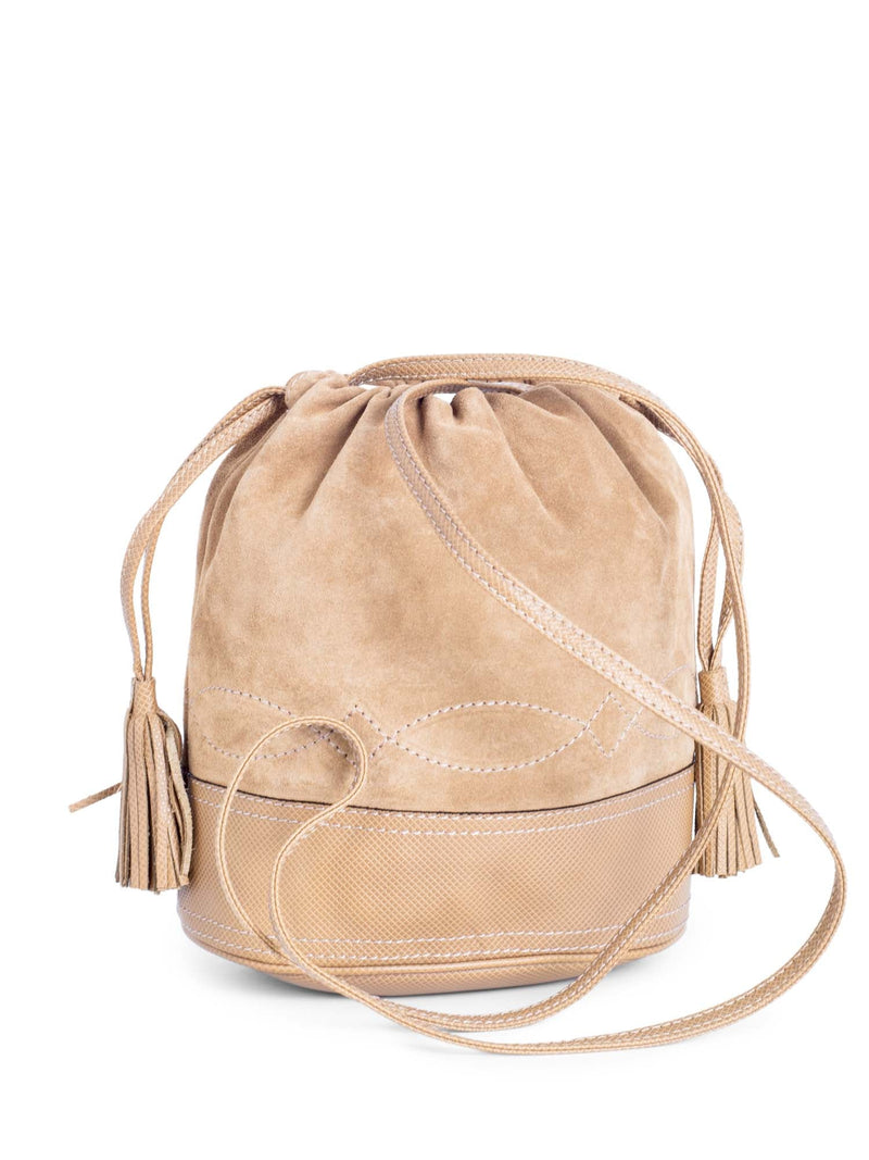 Bottega Veneta Vintage Suede Tassel Bucket Bag Taupe Beige-designer resale