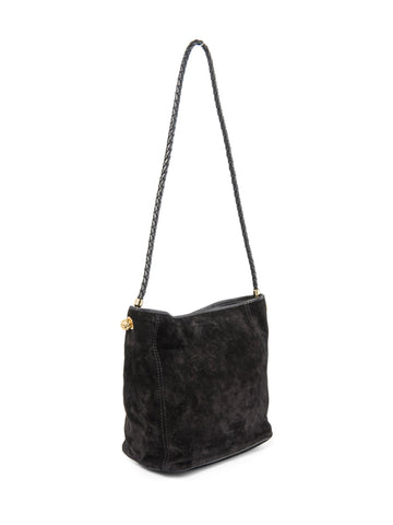Bottega Veneta Vintage Suede Top Handle Charm Hobo Bag Black Gold-designer resale