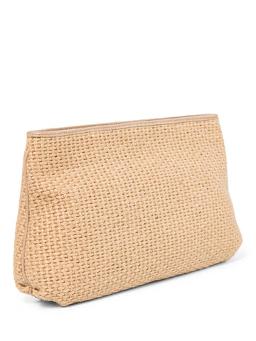 Bottega Veneta Vintage Woven Raffia Large Clutch Beige-designer resale