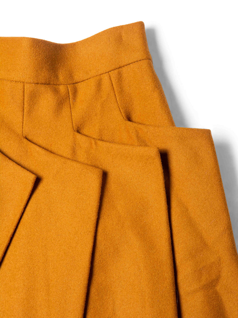 Bottega Veneta Wool Pleated Midi Skirt Mustard Yellow-designer resale