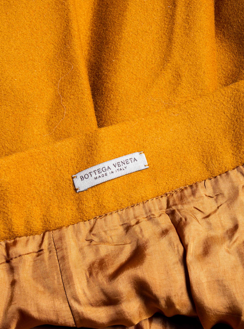 Bottega Veneta Wool Pleated Midi Skirt Mustard Yellow-designer resale