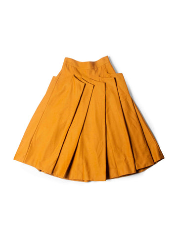 Bottega Veneta Wool Pleated Midi Skirt Mustard Yellow-designer resale