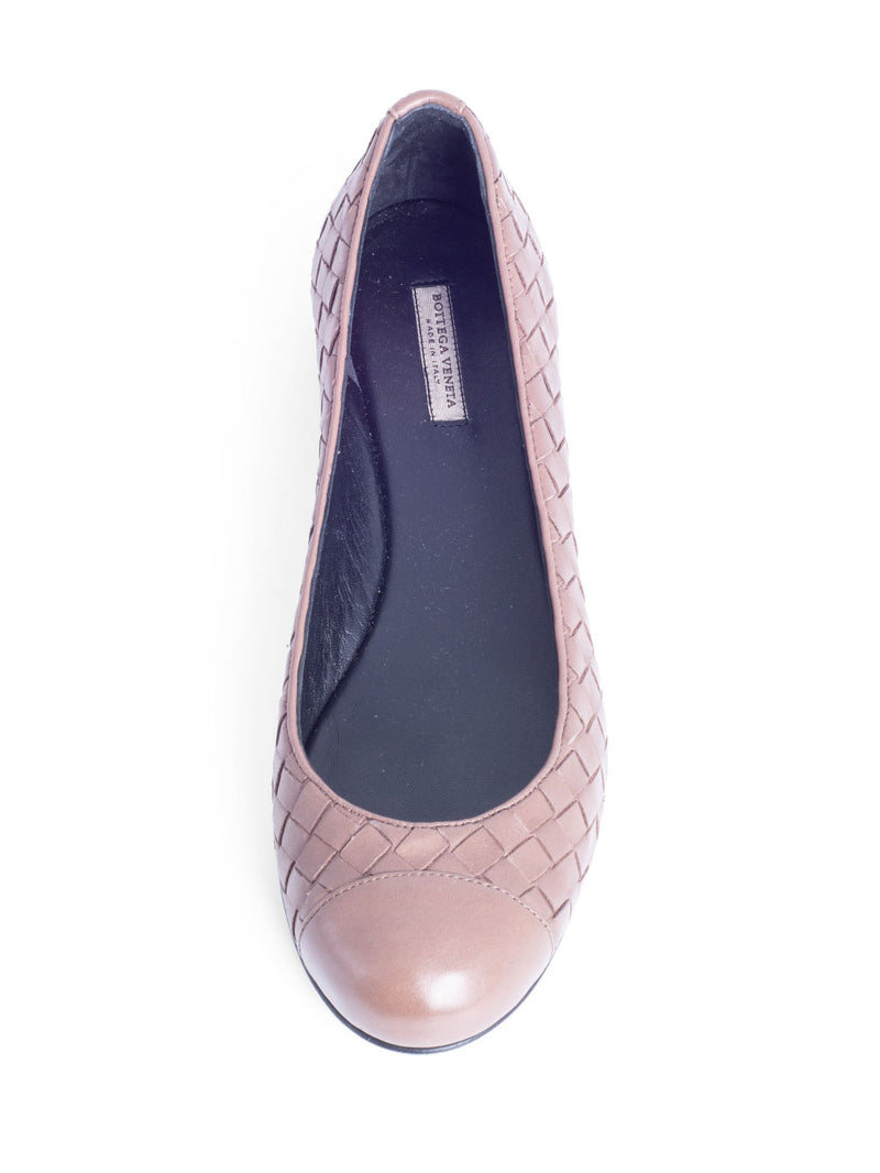 Bottega Venetta Intrecciato Weave Leather Cap Toe Ballet Flats Taupe-designer resale