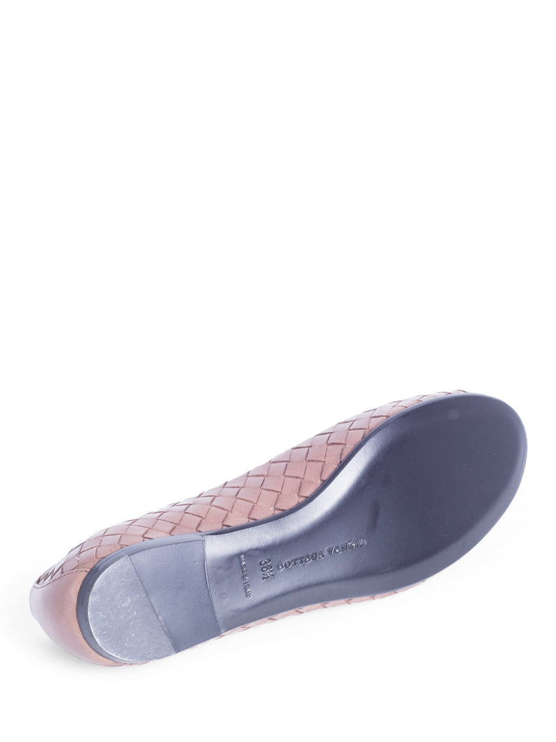 Bottega Venetta Intrecciato Weave Leather Cap Toe Ballet Flats Taupe-designer resale