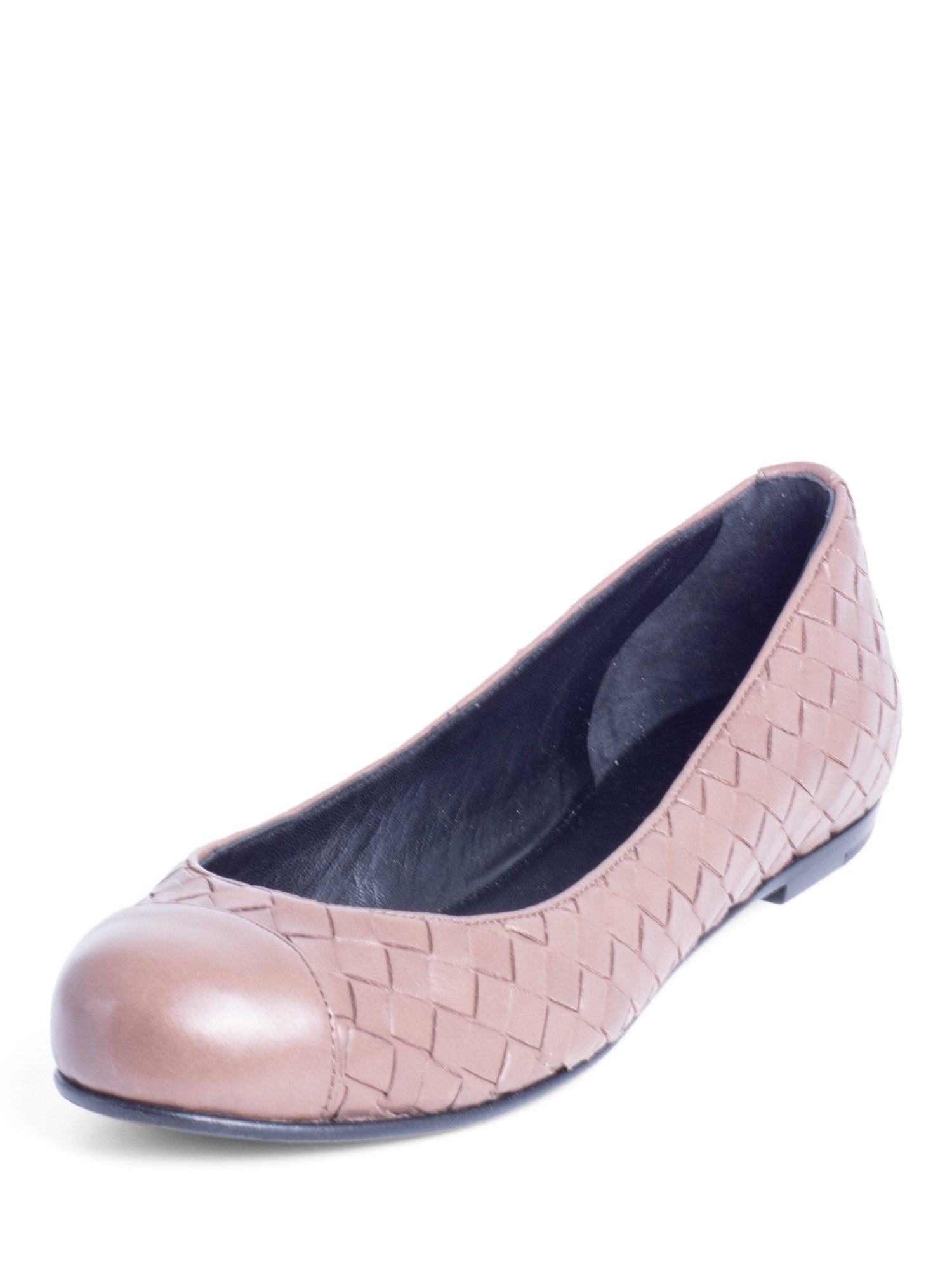 Bottega Venetta Intrecciato Weave Leather Cap Toe Ballet Flats Taupe-designer resale