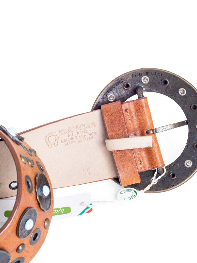 Brambilla Milano Vintage Leather Studded Western Belt Congac Brown-designer resale