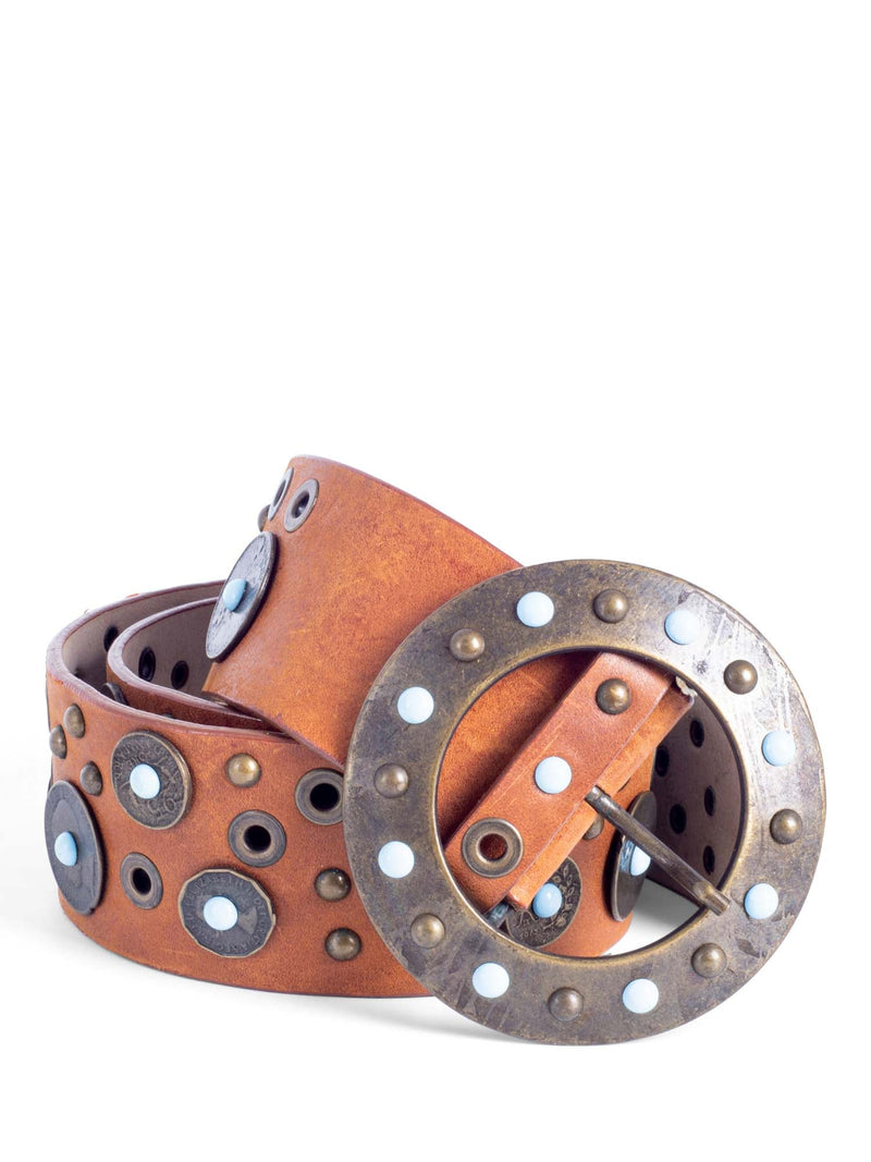 Brambilla Milano Vintage Leather Studded Western Belt Congac Brown-designer resale