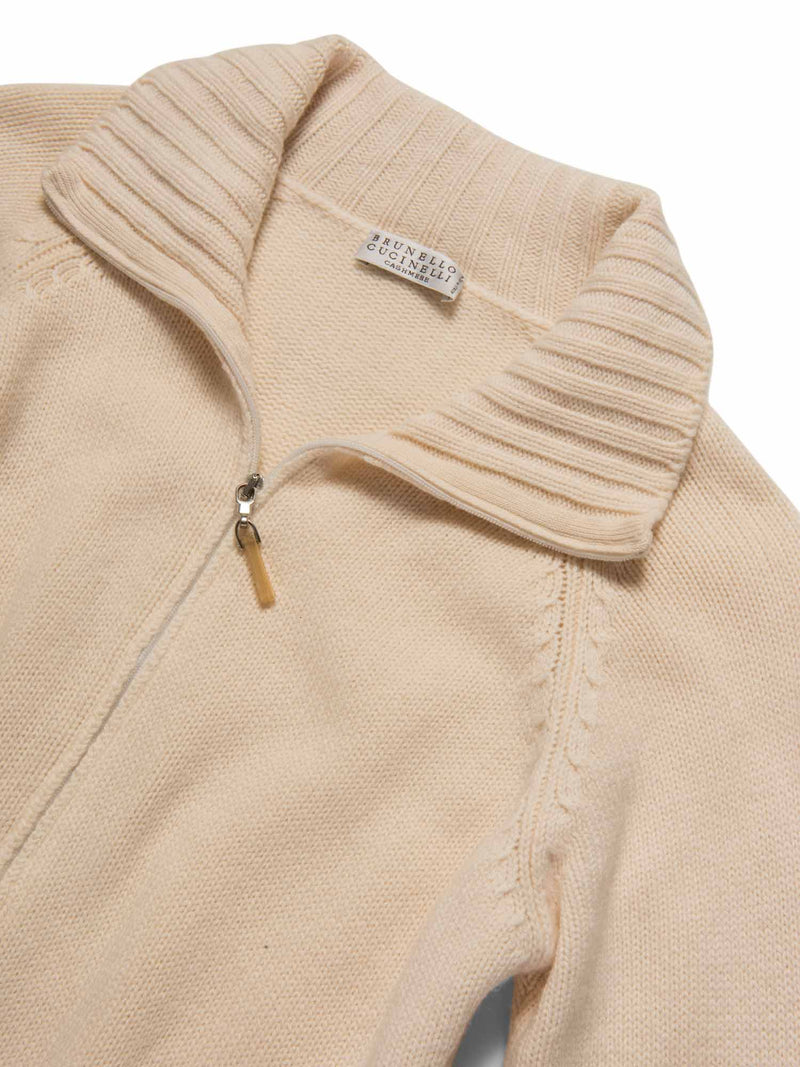 Brunello Cucinelli Cashmere Knit Zippered Cardigan Sweater Ivory-designer resale