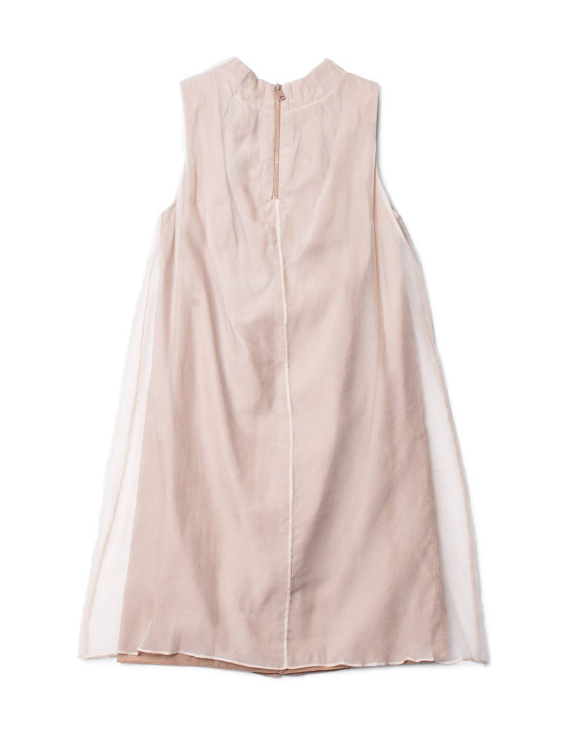 Brunello Cucinelli Chiffon Silk Sleeveless Dress Taupe-designer resale