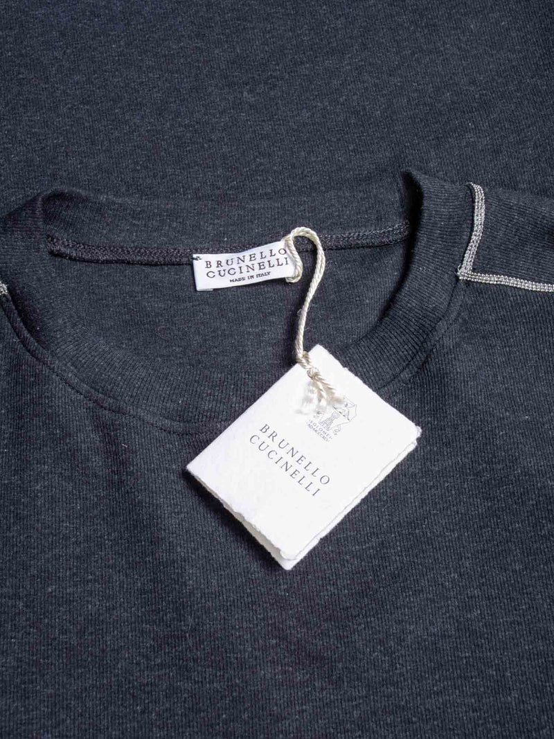 Brunello Cucinelli Cotton Monili Sweater Heather Grey-designer resale