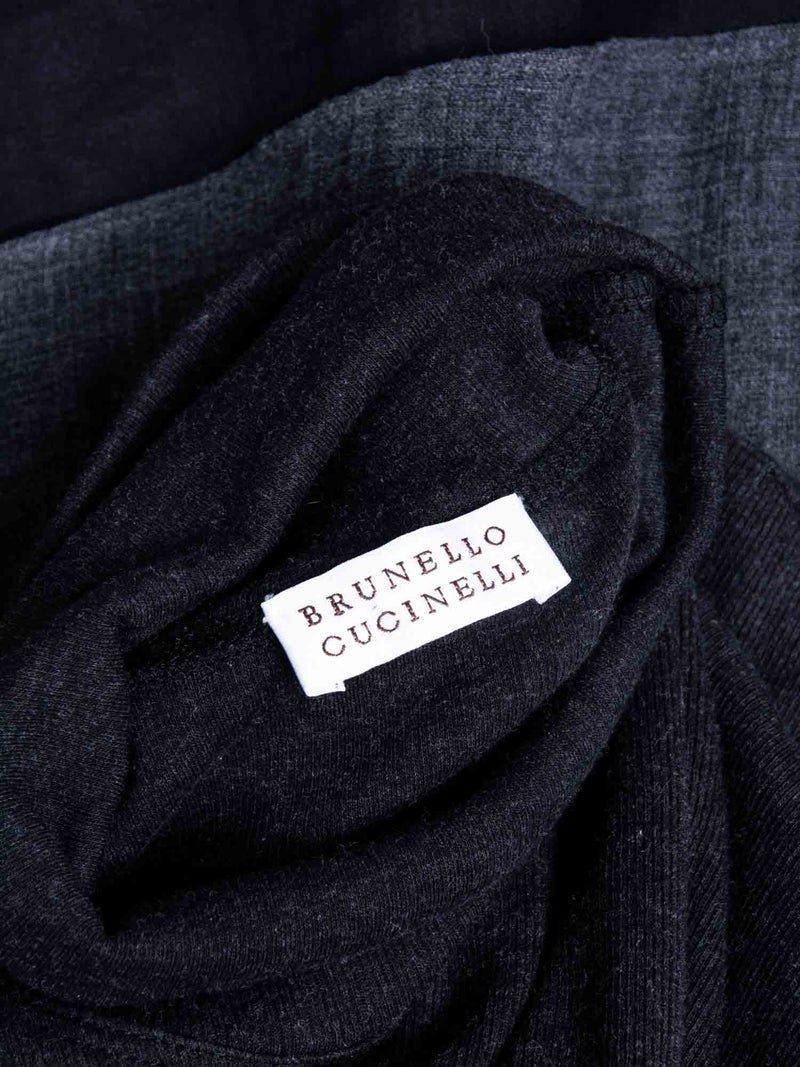 Brunello Cucinelli Cotton Silk Turtle Neck Layered Top Grey-designer resale