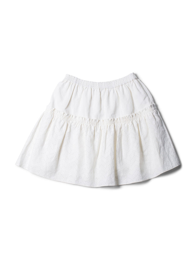 Brunello Cucinelli Eyelet Cotton Ruffle Mini Skirt White-designer resale