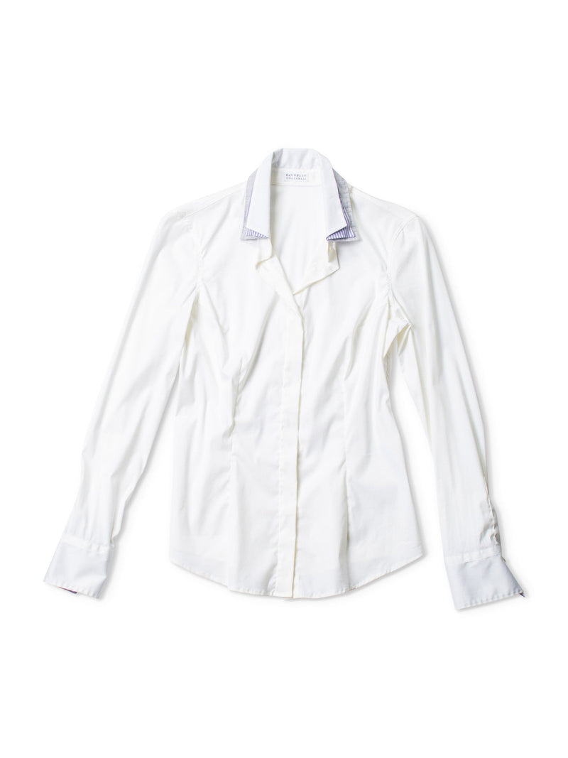 Brunello Cucinelli Fitted Collared Button Up Shirt White Purple-designer resale