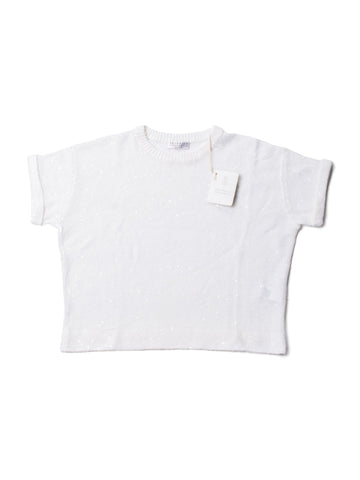 Brunello Cucinelli Handmade Sequined Knit Cropped Sweater White-designer resale