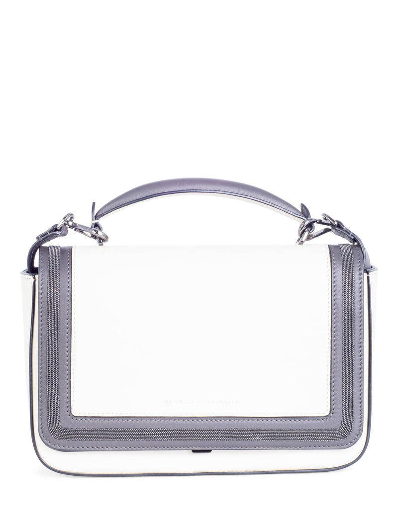 Brunello Cucinelli Leather Monili Messenger Bag White Grey-designer resale