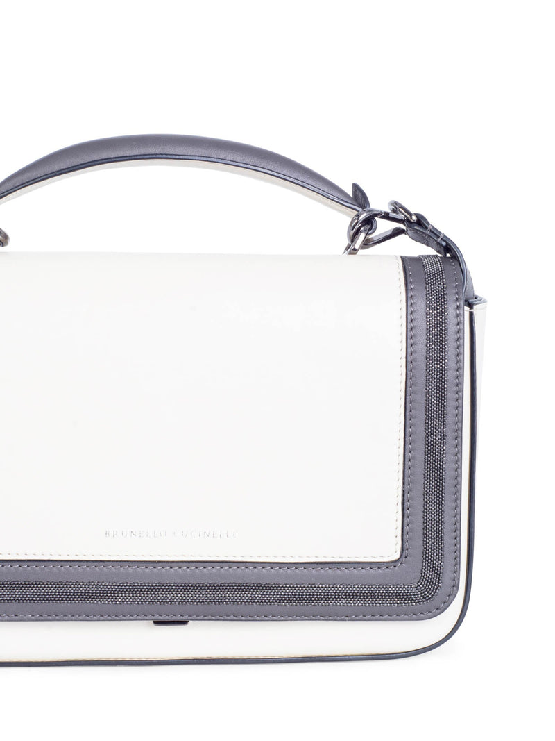 Brunello Cucinelli Leather Monili Messenger Bag White Grey-designer resale