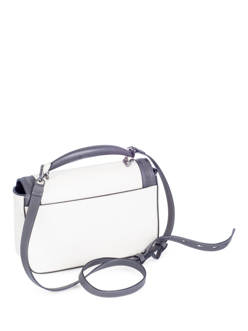 Brunello Cucinelli Leather Monili Messenger Bag White Grey-designer resale