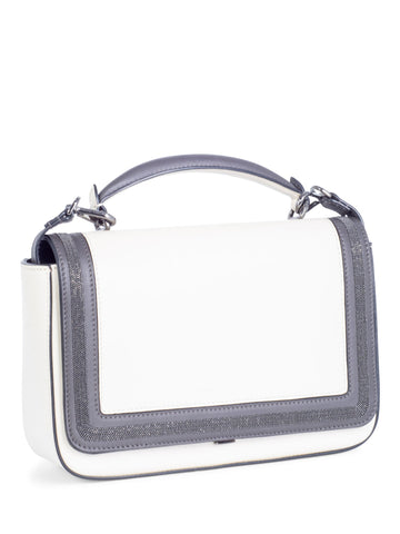 Brunello Cucinelli Leather Monili Messenger Bag White Grey-designer resale