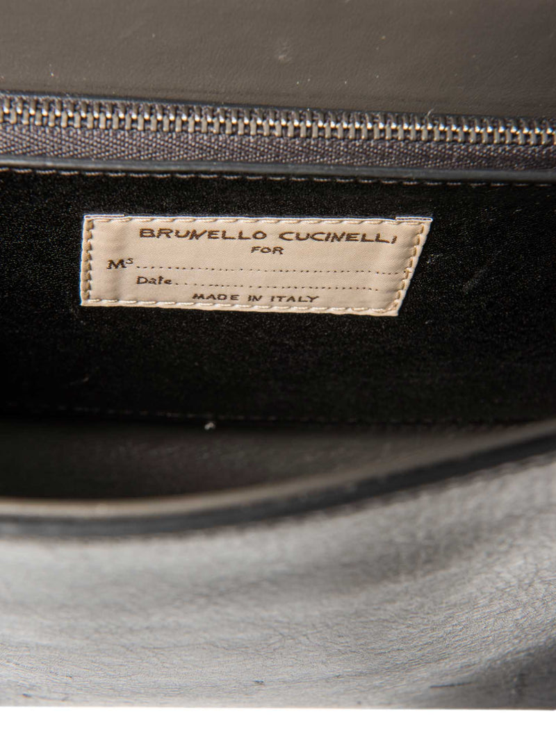 Brunello Cucinelli Leather Monili Top Handle Messenger Bag Black-designer resale