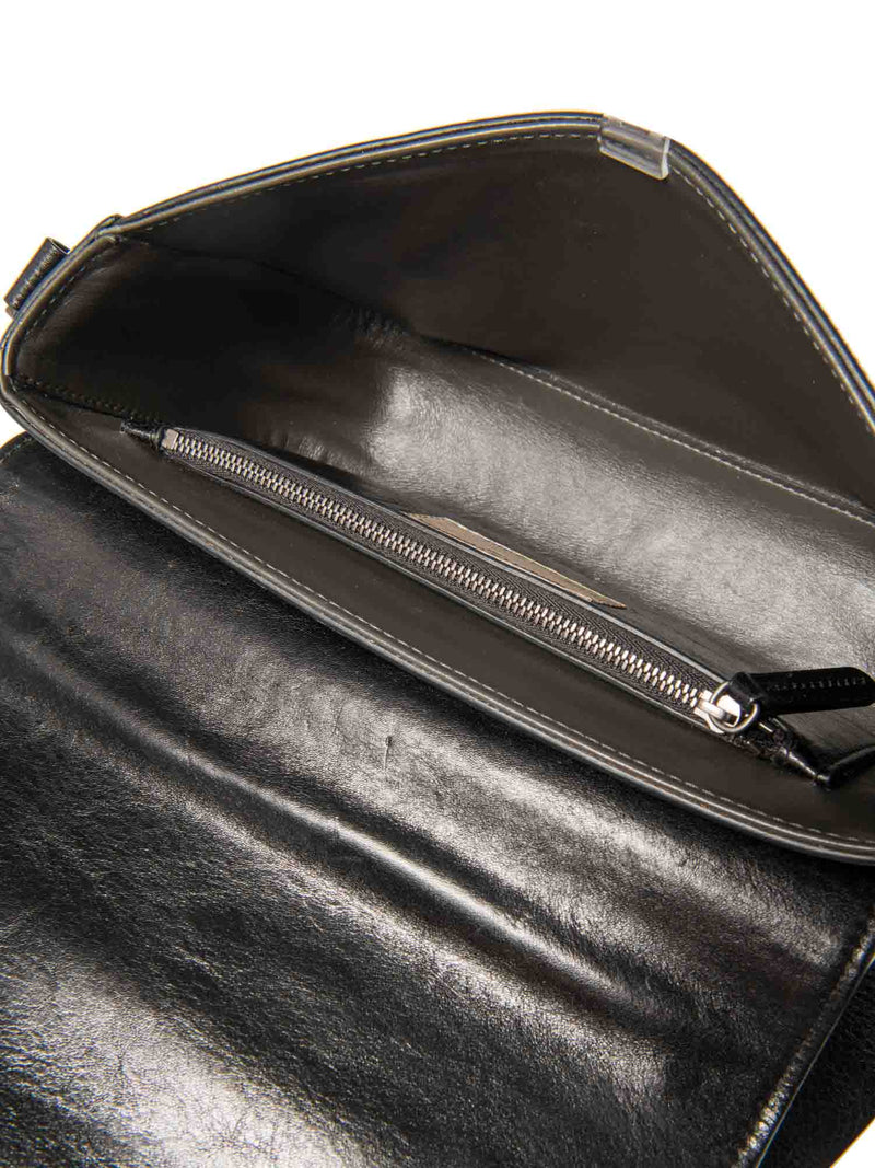 Brunello Cucinelli Leather Monili Top Handle Messenger Bag Black-designer resale
