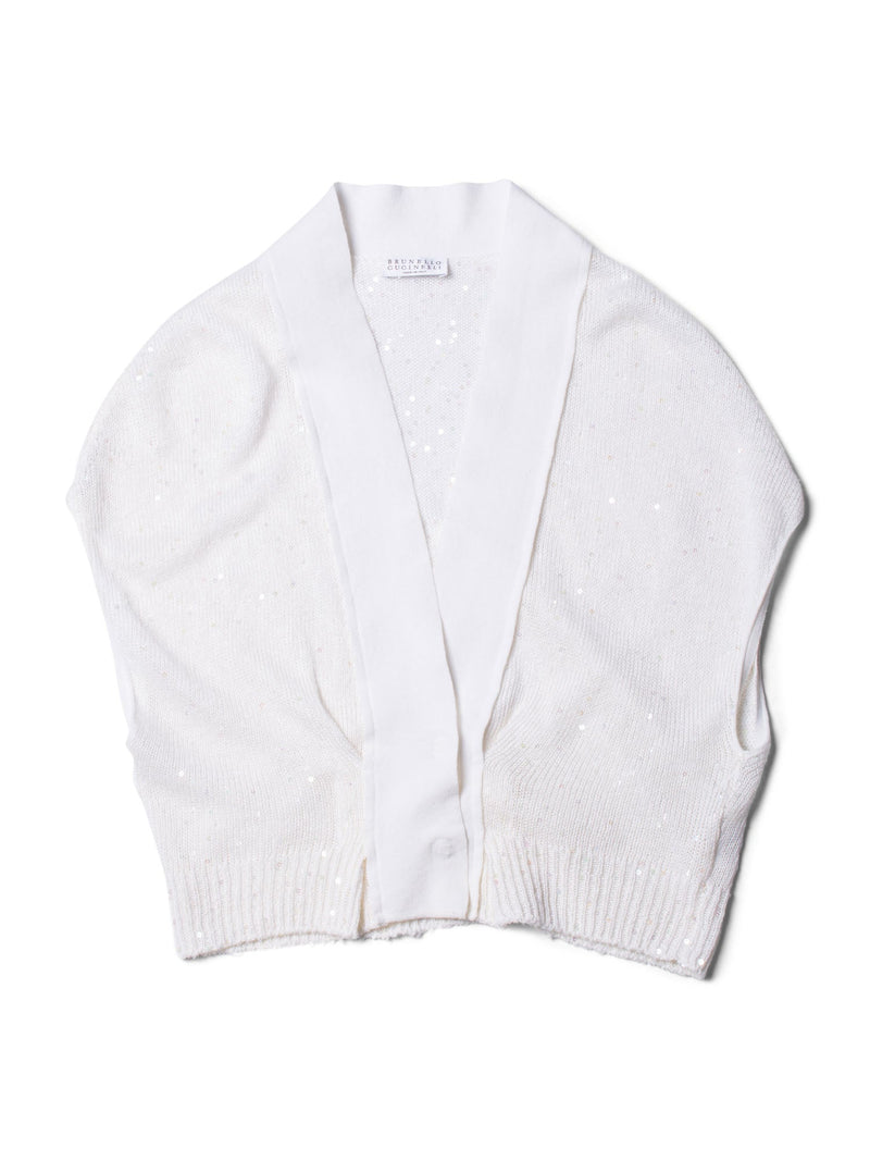 Brunello Cucinelli Linen Sequin Sleeveless Bolero White-designer resale