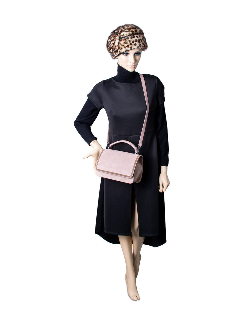 Brunello Cucinelli Logo Leather Suede Monili Top Handle Messenger Bag Blush Blush Pink-designer resale