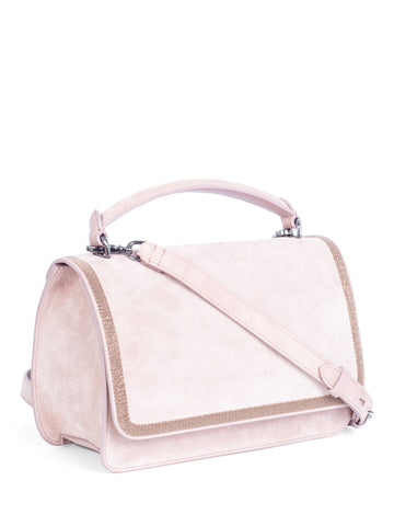 Brunello Cucinelli Logo Leather Suede Monili Top Handle Messenger Bag Blush Blush Pink-designer resale