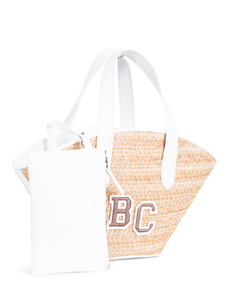 Brunello Cucinelli Logo Raffia Top Handle Mini Bucket Bag White-designer resale