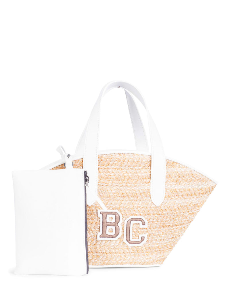Brunello Cucinelli Logo Raffia Top Handle Mini Bucket Bag White-designer resale