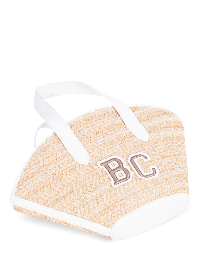 Brunello Cucinelli Logo Raffia Top Handle Mini Bucket Bag White-designer resale