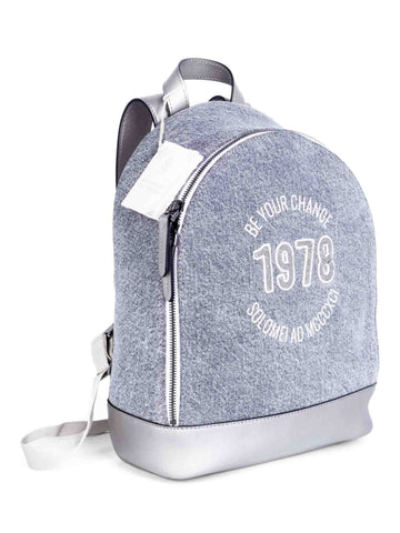 Brunello Cucinelli Monili Leather Denim Backpack Heather Gray Silver-designer resale