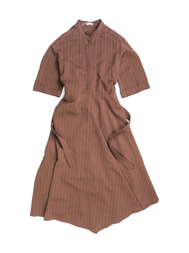 Brunello Cucinelli Monili Striped Belted Asymmetrical Maxi Dress Brown Brunello Cucinelli Monili Striped Belted Asymmetrical Maxi Dress Brown