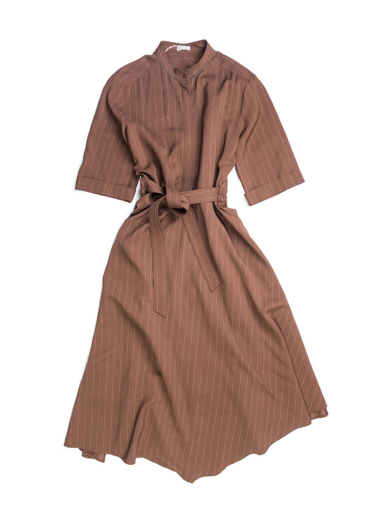 Brunello Cucinelli Monili Striped Belted Asymmetrical Maxi Dress Brown Brunello Cucinelli Monili Striped Belted Asymmetrical Maxi Dress Brown