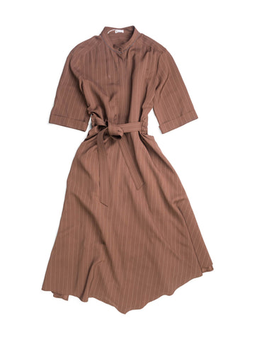 Brunello Cucinelli Monili Striped Belted Asymmetrical Maxi Dress Brown-designer resale