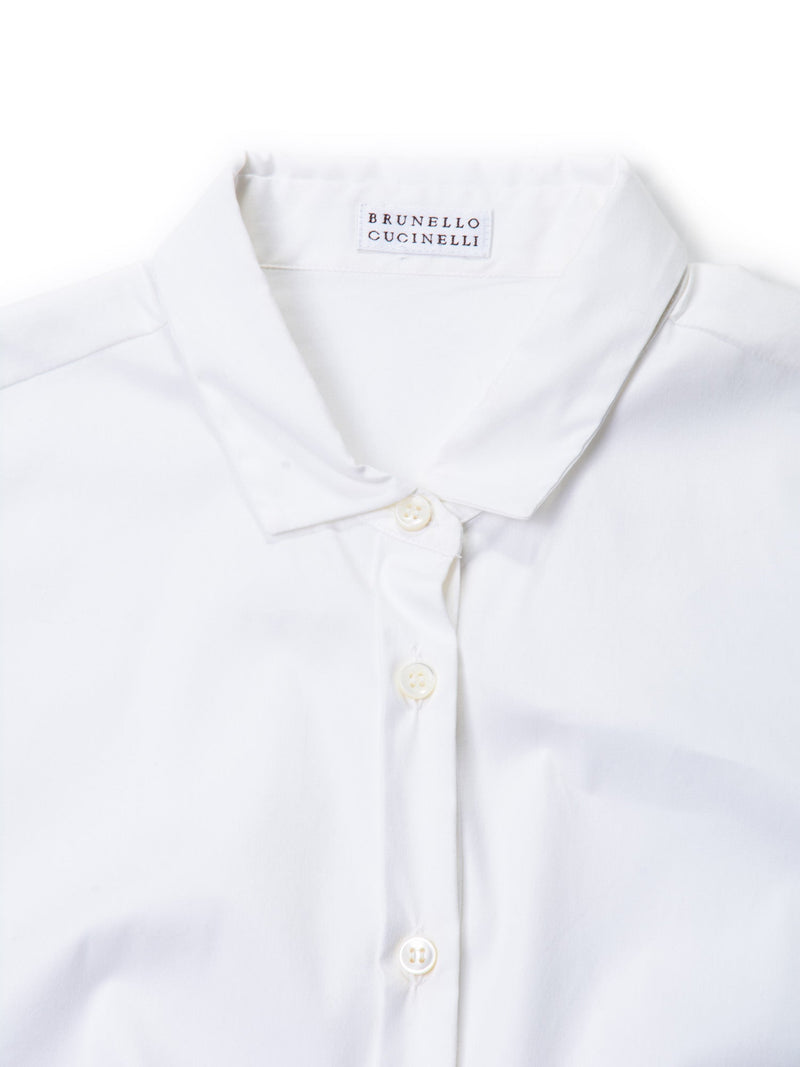 Brunello Cucinelli Silk Cuffed Short Sleeve Ruffle Blouse White-designer resale