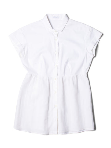 Brunello Cucinelli Silk Cuffed Short Sleeve Ruffle Blouse White-designer resale