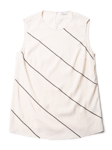 Brunello Cucinelli Silk Monili Striped Blouse Ivory-designer resale