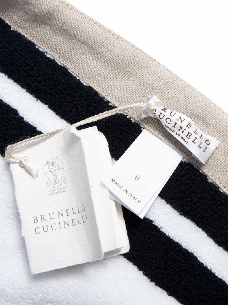 Brunello Cucinelli Terry Hooded Pocket Poncho White Black-designer resale