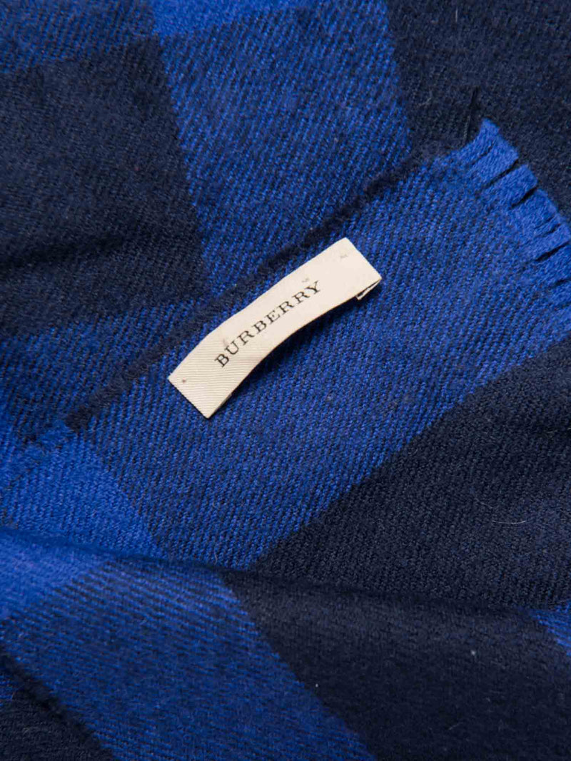 Burberry Cashmere House Check Fringe Scarf Blue-designer resale