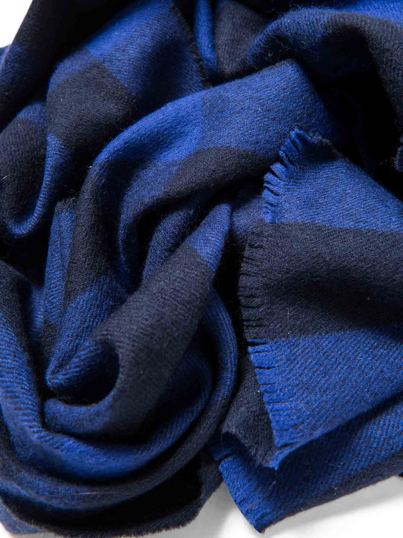 Burberry Cashmere House Check Fringe Scarf Blue-designer resale