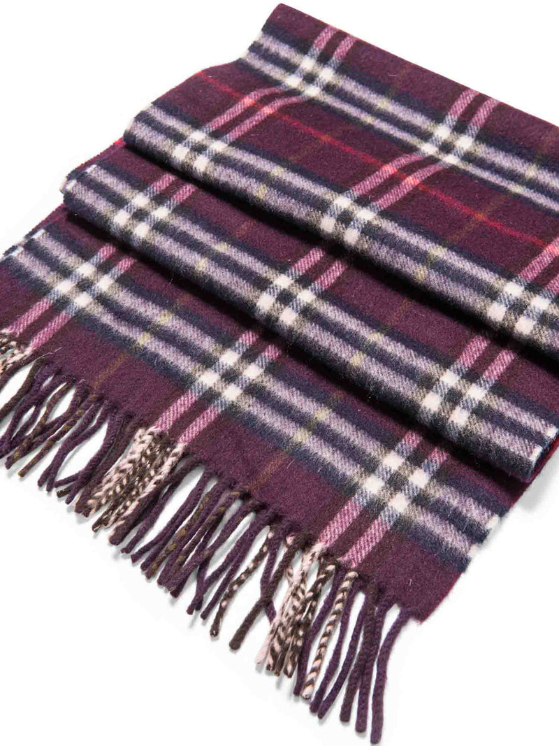 Burberry Cashmere House Check Fringe Scarf Burgundy-designer resale