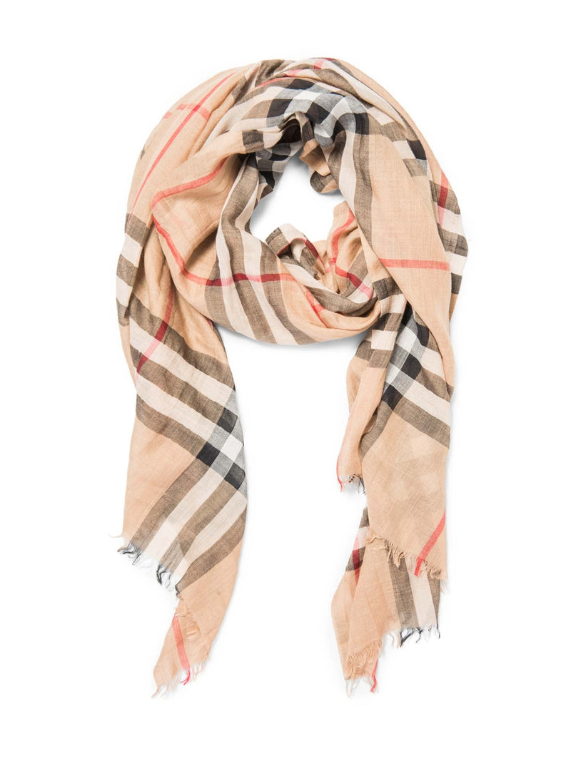 Burberry Cotton House Check Fringe Large Summer Scarf Brown-designer resale