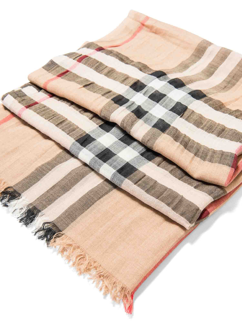 Burberry Cotton House Check Fringe Large Summer Scarf Brown-designer resale