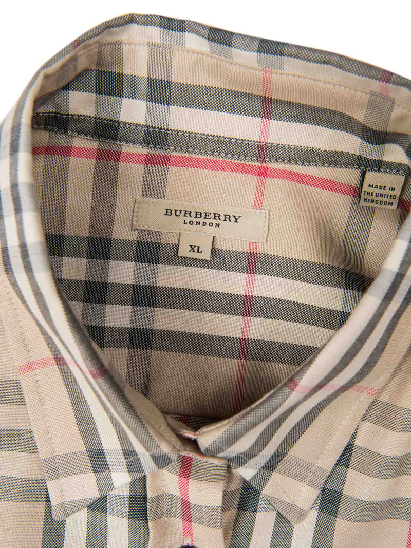 Burberry Cotton Logo Nova Check Button Up Shirt Beige