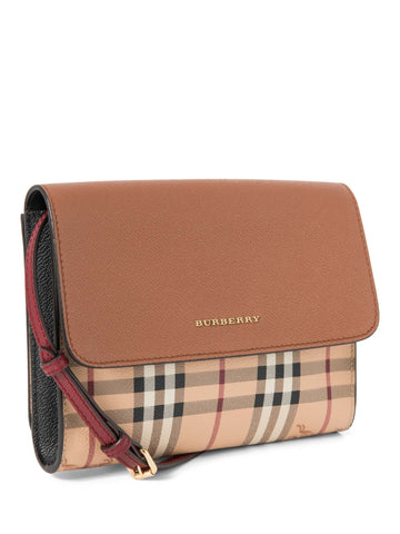 Burberry Haymarket Check Flap Messenger Bag Beige Brown-designer resale