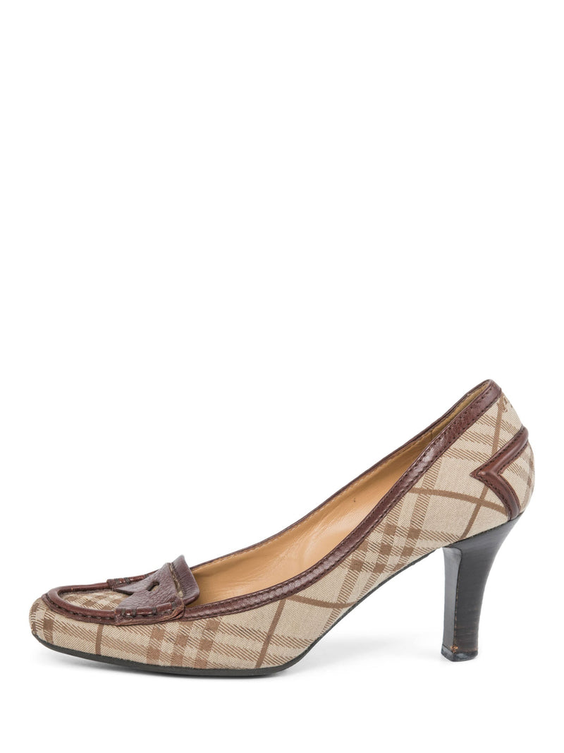 Burberry Heymarket Check Canvas Leather Loafer Heels Brown-designer resale
