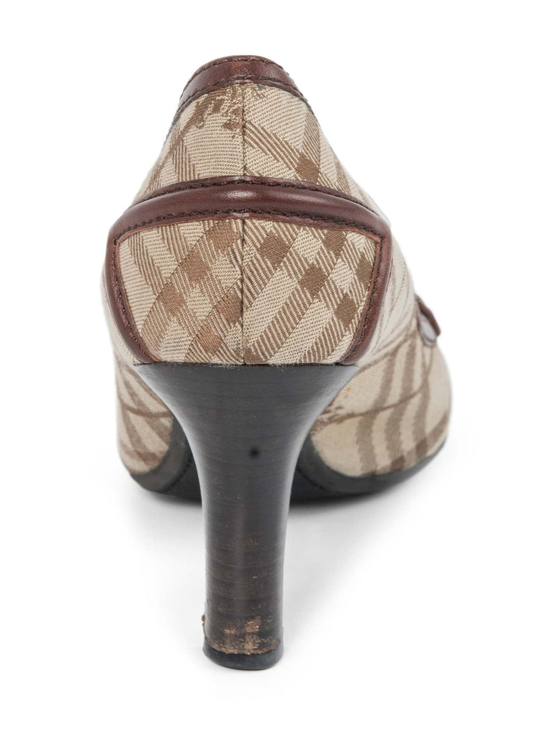 Burberry Heymarket Check Canvas Leather Loafer Heels Brown-designer resale