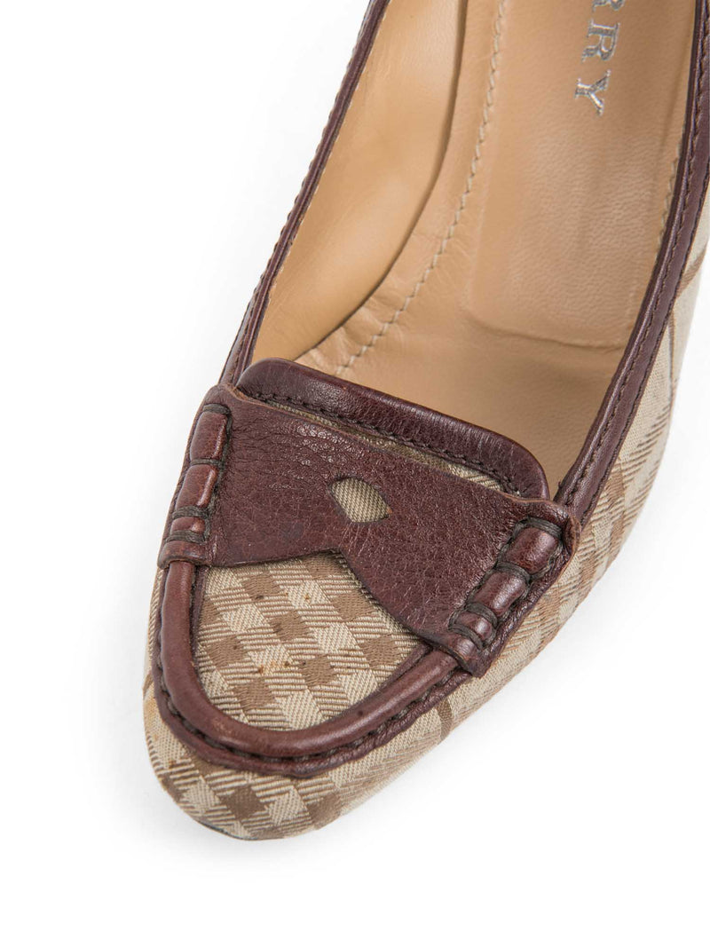 Burberry Heymarket Check Canvas Leather Loafer Heels Brown-designer resale