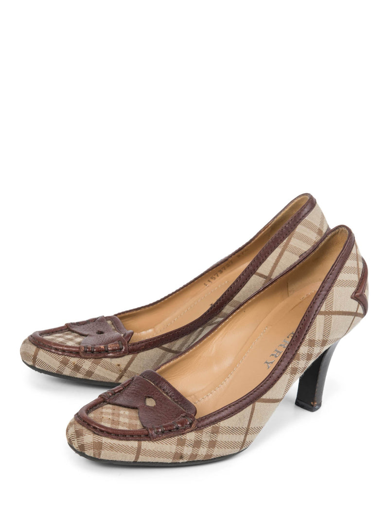 Burberry Heymarket Check Canvas Leather Loafer Heels Brown-designer resale